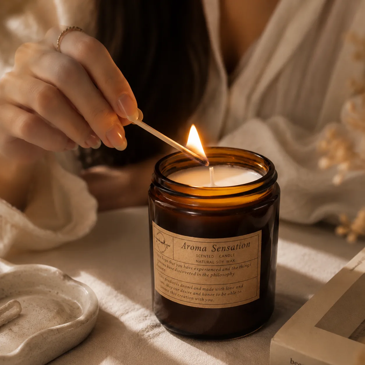 Lighting the candle with a match