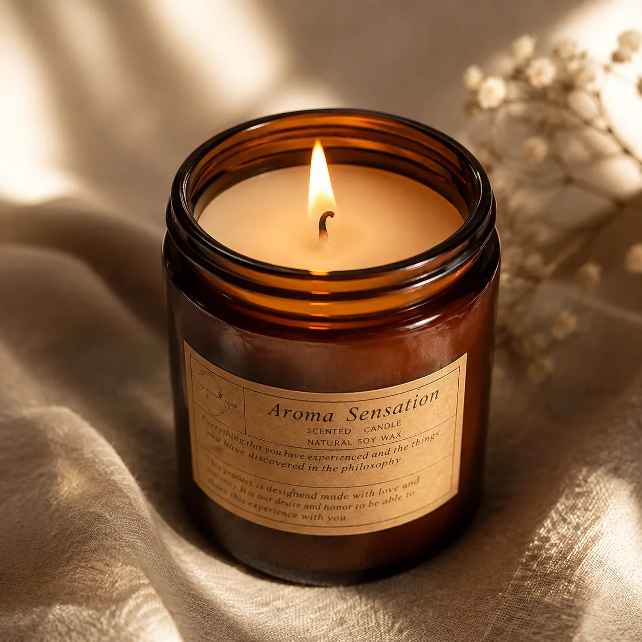 Candle burning, warm room atmosphere