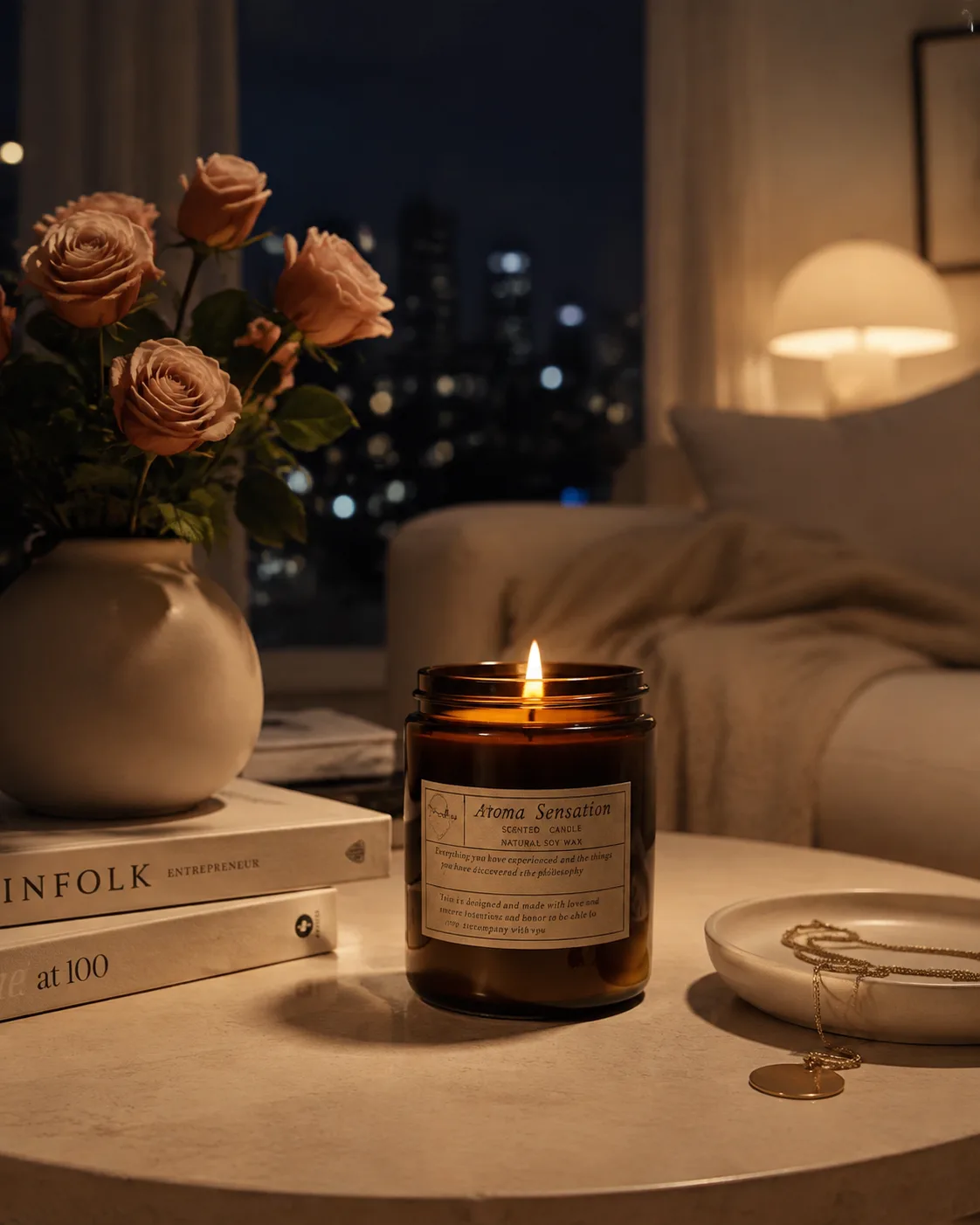 Velour Bloom — night, roses and city lights