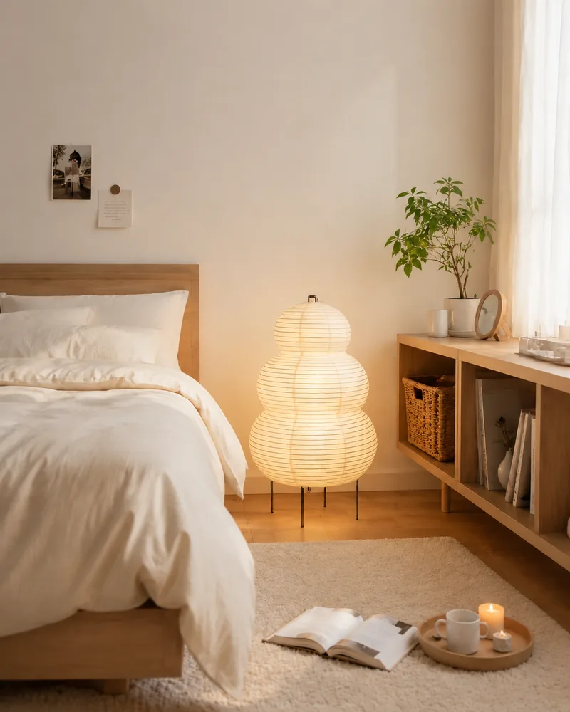 Bedroom — lamp beside the bed at night