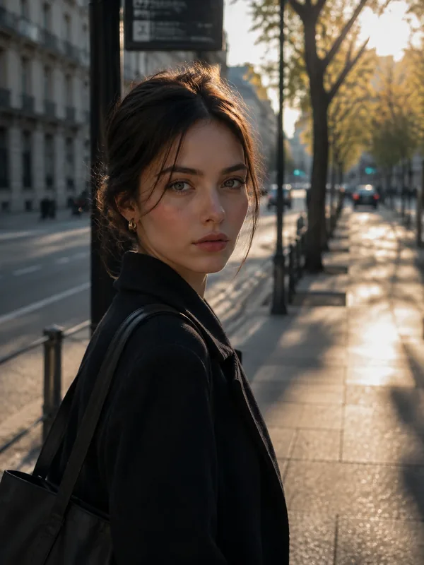 Waiting on a city street in morning light