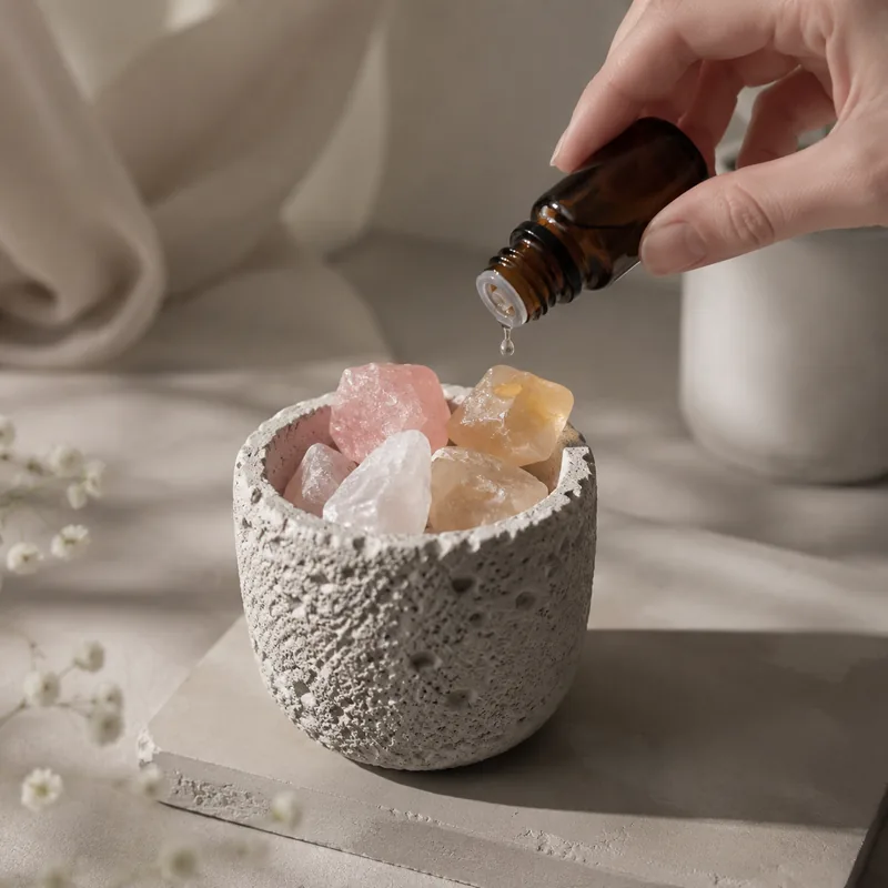 Adding drops of aroma oil to the stones